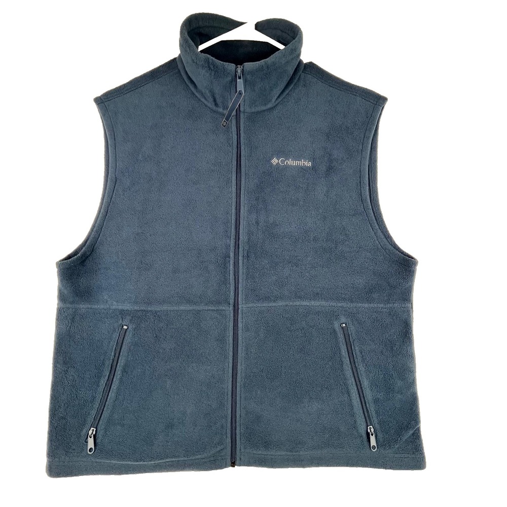 Columbia Fleece Vest Men Large (L) Blue Full Zip Outdoor Layering WM1480